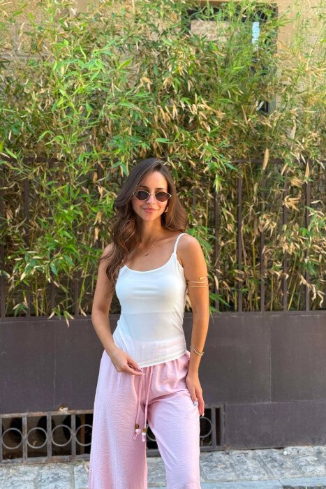 ONE COLOR THIN STRAPS WOMAN TANK TOP WHITE-E BARDHE - KLAUDIO FASHION