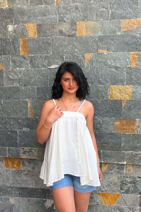 ONE COLOR THIN STRAPS WOMAN TANK TOP WHITE-E BARDHE - 3