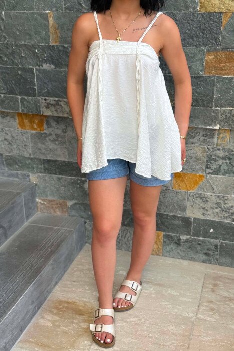 ONE COLOR THIN STRAPS WOMAN TANK TOP WHITE-E BARDHE - 4