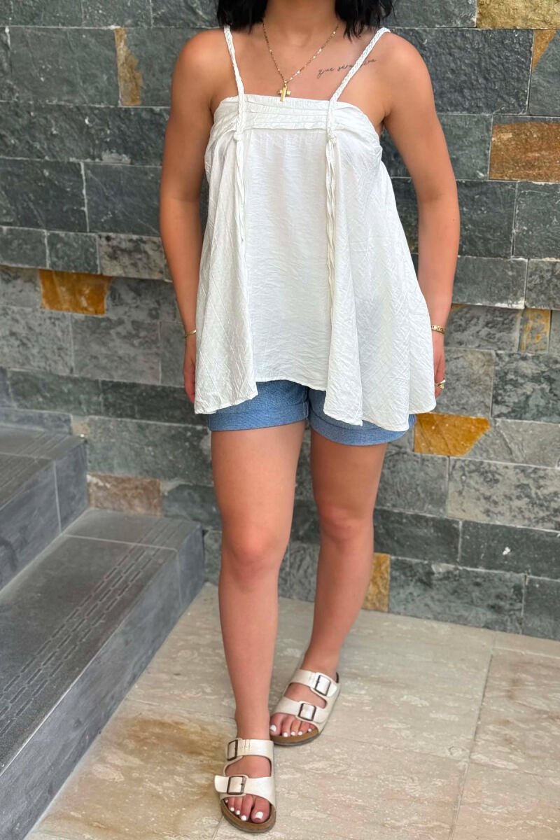 ONE COLOR THIN STRAPS WOMAN TANK TOP WHITE-E BARDHE - 4