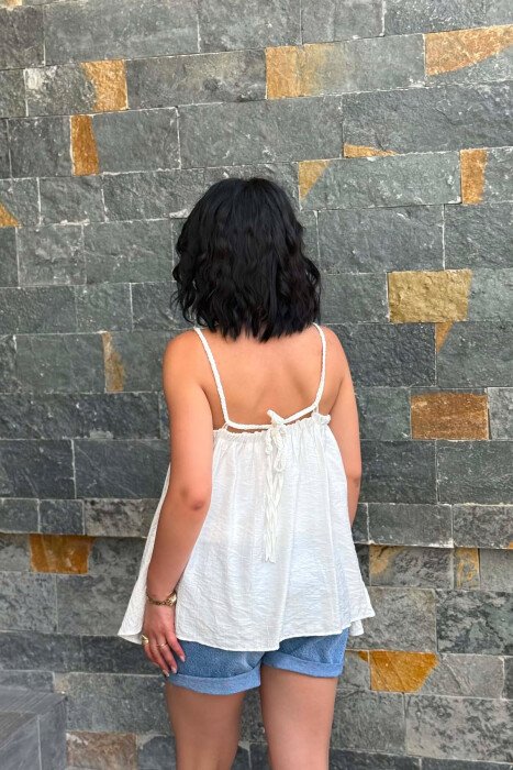 ONE COLOR THIN STRAPS WOMAN TANK TOP WHITE-E BARDHE - 5