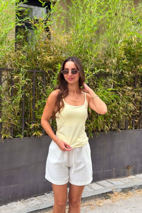 ONE COLOR THIN STRAPS WOMAN TANK TOP YELLOW/E VERDHE 