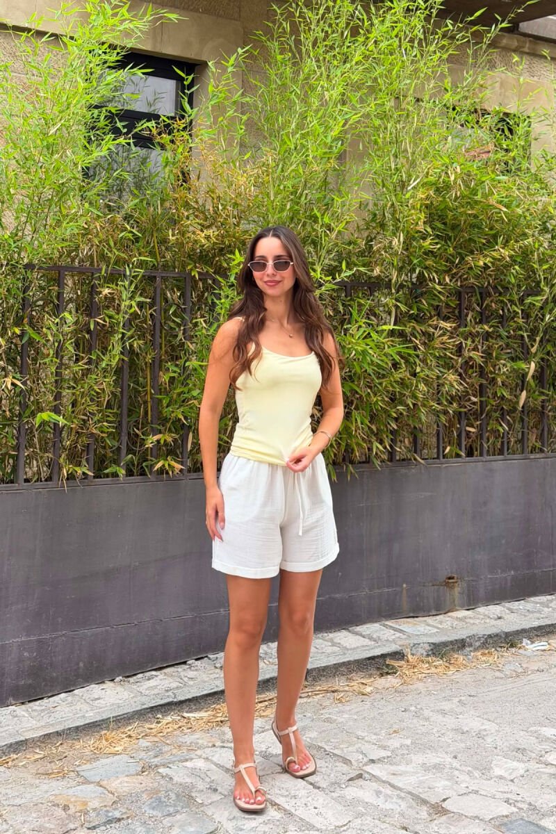 ONE COLOR THIN STRAPS WOMAN TANK TOP YELLOW/E VERDHE - 4