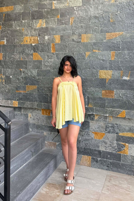 ONE COLOR THIN STRAPS WOMAN TANK TOP YELLOW/E VERDHE - 1