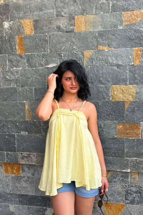 ONE COLOR THIN STRAPS WOMAN TANK TOP YELLOW/E VERDHE - 2