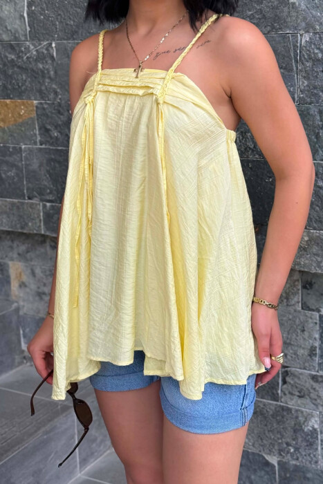 ONE COLOR THIN STRAPS WOMAN TANK TOP YELLOW/E VERDHE - 3
