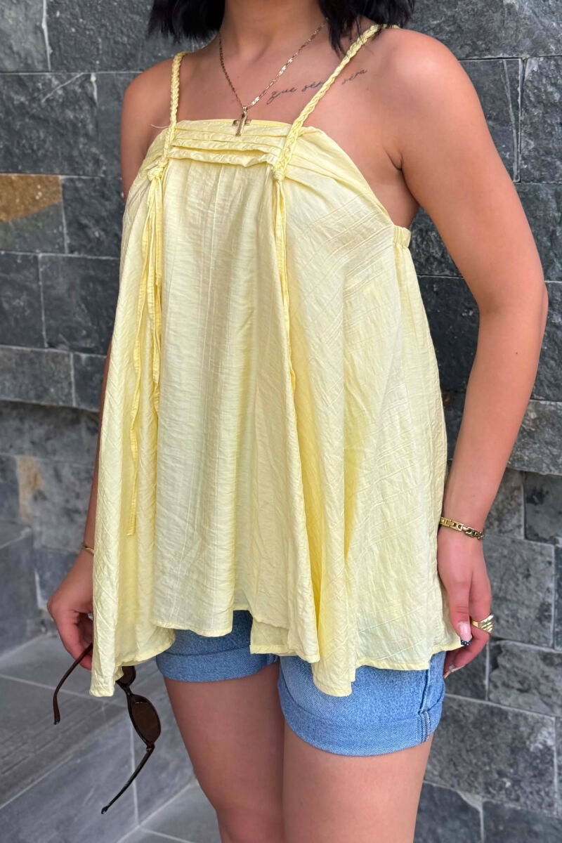 ONE COLOR THIN STRAPS WOMAN TANK TOP YELLOW/E VERDHE - 3