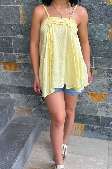 ONE COLOR THIN STRAPS WOMAN TANK TOP YELLOW/E VERDHE - 4