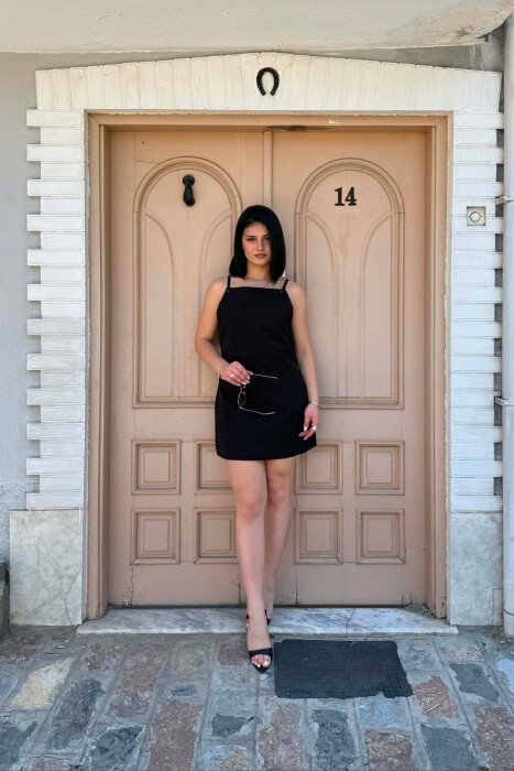 ONE COLOR THIN STRAPS WOMEN DRESS BLACK/ E ZEZE - 1