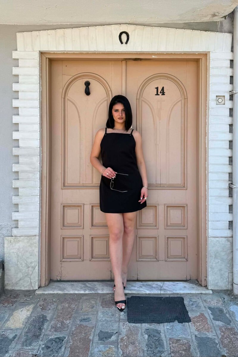 ONE COLOR THIN STRAPS WOMEN DRESS BLACK/ E ZEZE - 1
