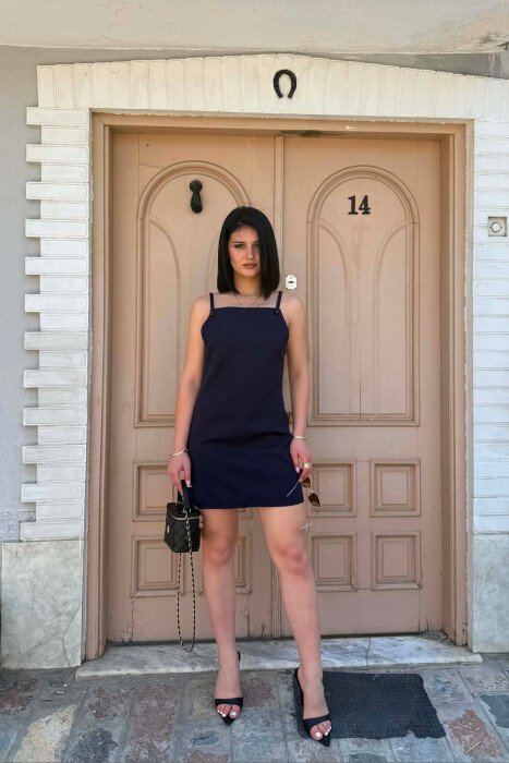 ONE COLOR THIN STRAPS WOMEN DRESS BLUE/BLU 