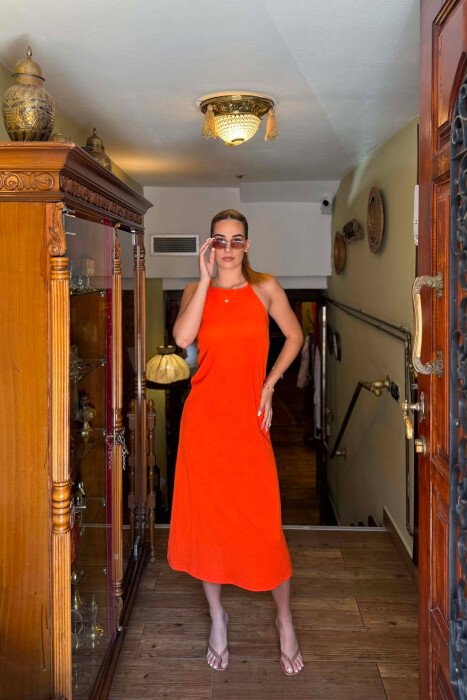 ONE COLOR THIN STRAPS WOMEN DRESS ORANGE/PORTOKALLI - 1