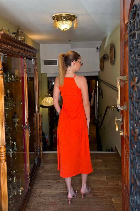 ONE COLOR THIN STRAPS WOMEN DRESS ORANGE/PORTOKALLI - 5
