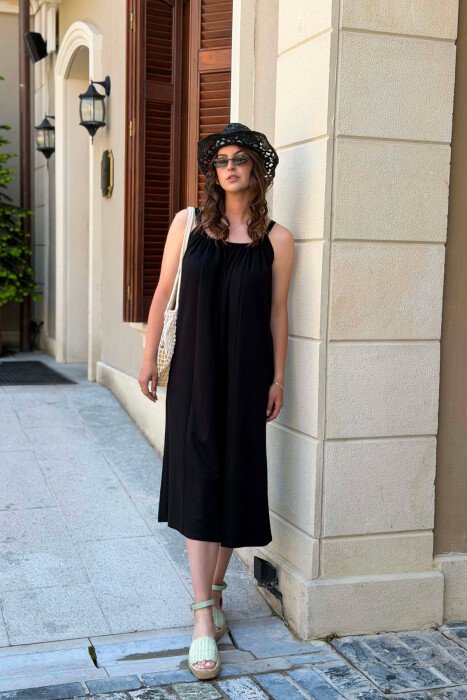 ONE COLOR THIN STRIPES LONG WOMAN DRESS BLACK/ E ZEZE - 4