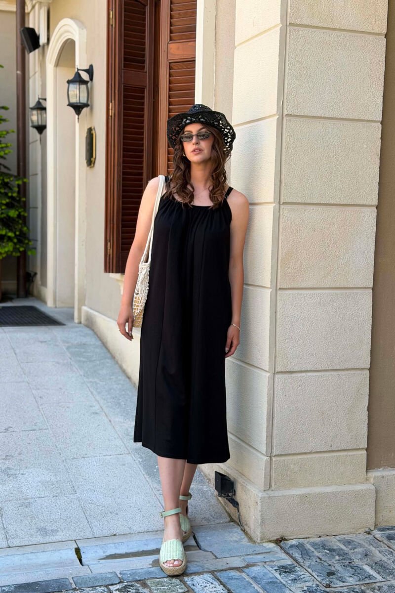 ONE COLOR THIN STRIPES LONG WOMAN DRESS BLACK/ E ZEZE - 4