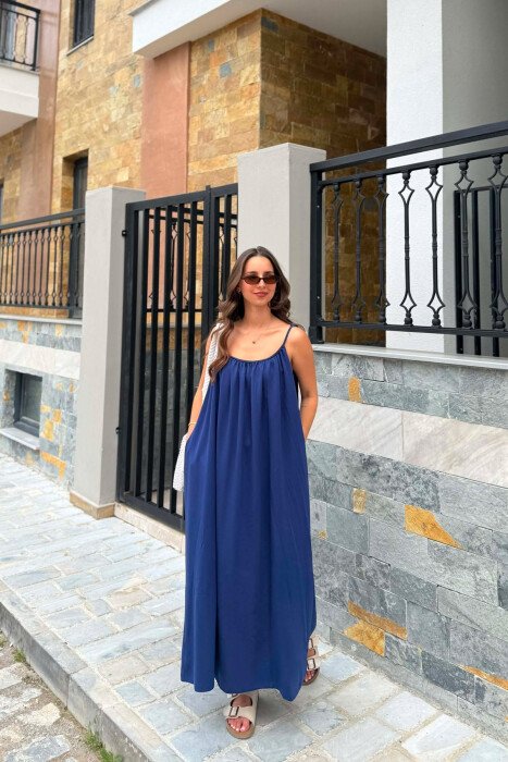 ONE COLOR THIN STRIPES LONG WOMAN DRESS BLUE/BLU - KLAUDIO FASHION