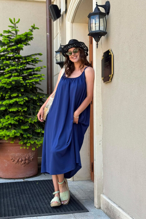 ONE COLOR THIN STRIPES LONG WOMAN DRESS BLUE/BLU - 1