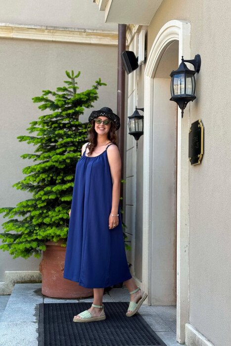 ONE COLOR THIN STRIPES LONG WOMAN DRESS BLUE/BLU - 5