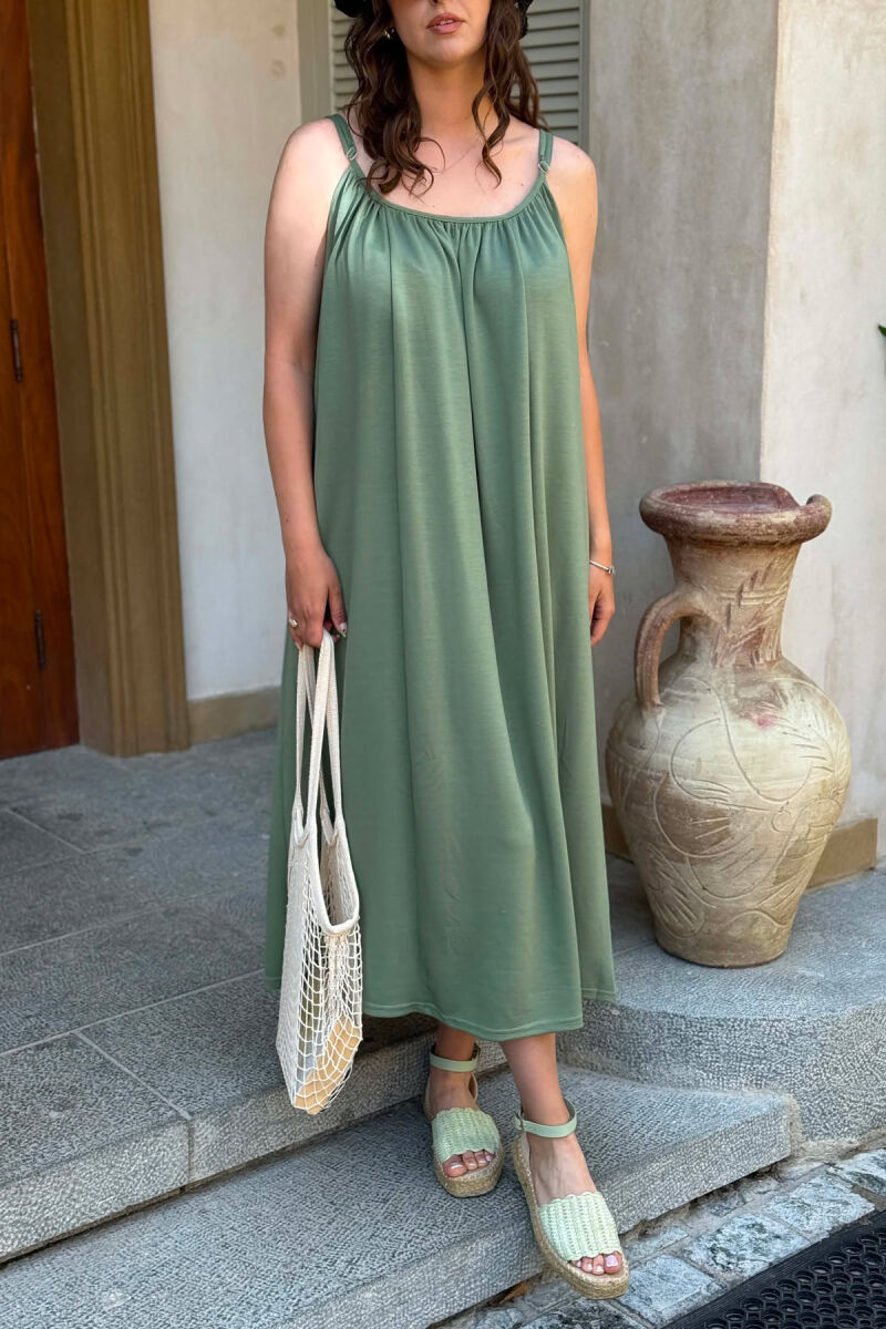 ONE COLOR THIN STRIPES LONG WOMAN DRESS GREEN/JESHILE - 4