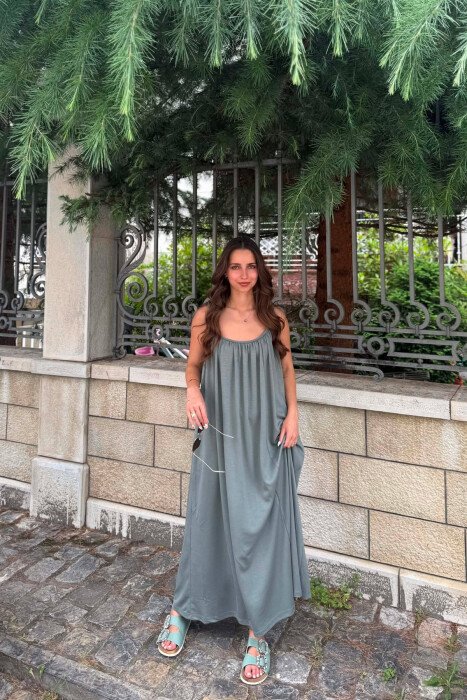 ONE COLOR THIN STRIPES LONG WOMAN DRESS MINT/MENTE - KLAUDIO FASHION