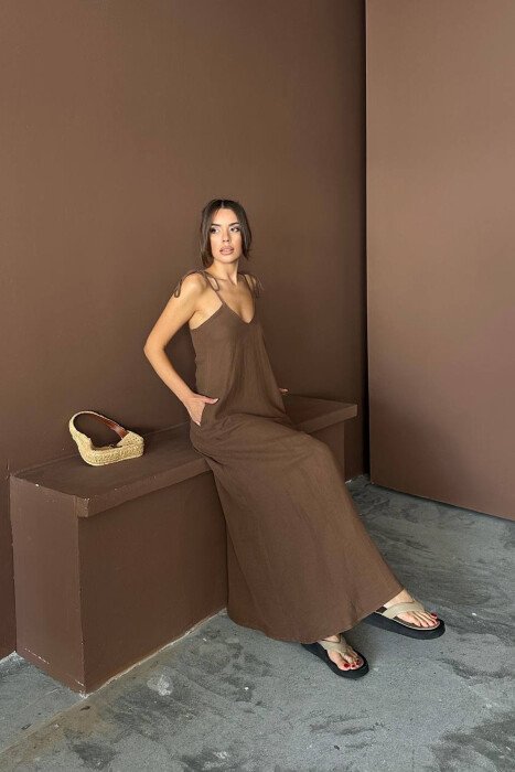 ONE COLOR THIN STRIPES WOMAN DRESS BROWN/KAFE - 2