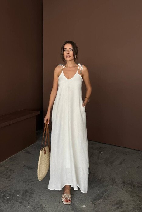 ONE COLOR THIN STRIPES WOMAN DRESS WHITE-E BARDHE - KLAUDIO FASHION