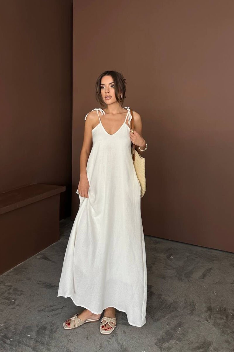 ONE COLOR THIN STRIPES WOMAN DRESS WHITE-E BARDHE - 3