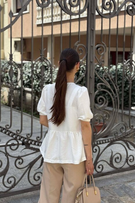 ONE COLOR TIE UP OPEN FRONT WOMAN T-SHIRT WHITE-E BARDHE - 2