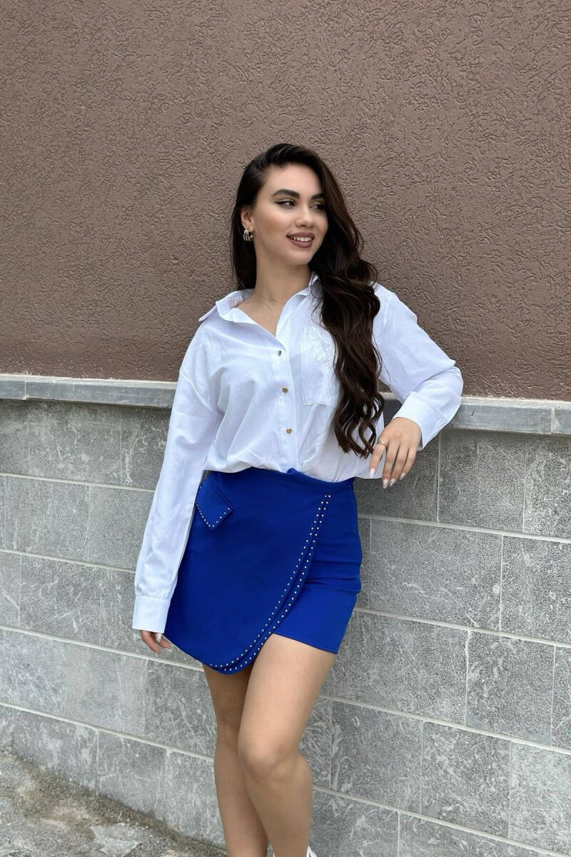 ONE COLOR TROUSERS WOMAN WITH STONES ELECTRIC BLUE/BLEL - 1