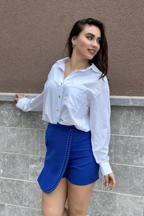 ONE COLOR TROUSERS WOMAN WITH STONES ELECTRIC BLUE/BLEL - 3