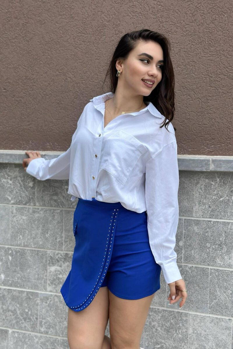 ONE COLOR TROUSERS WOMAN WITH STONES ELECTRIC BLUE/BLEL - 3