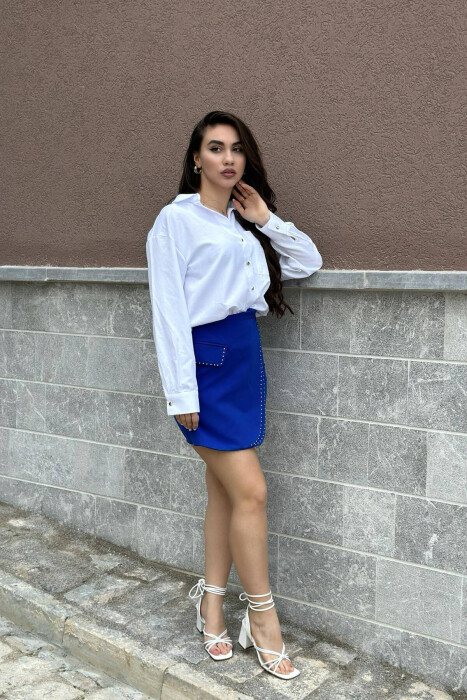 ONE COLOR TROUSERS WOMAN WITH STONES ELECTRIC BLUE/BLEL - 4