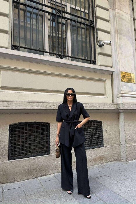 ONE COLOR TROUSERS+JACKET WOMEN SET BLACK/ E ZEZE - KLAUDIO FASHION