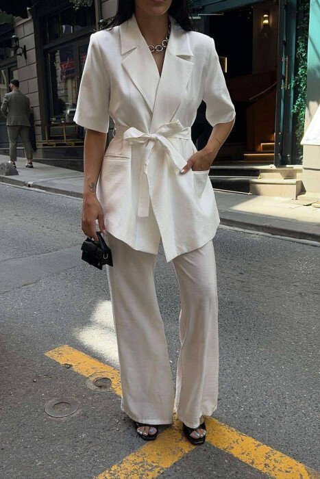 ONE COLOR TROUSERS+JACKET WOMEN SET WHITE-E BARDHE - KLAUDIO FASHION