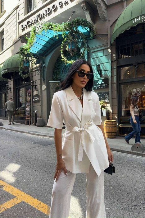 ONE COLOR TROUSERS+JACKET WOMEN SET WHITE-E BARDHE - 2