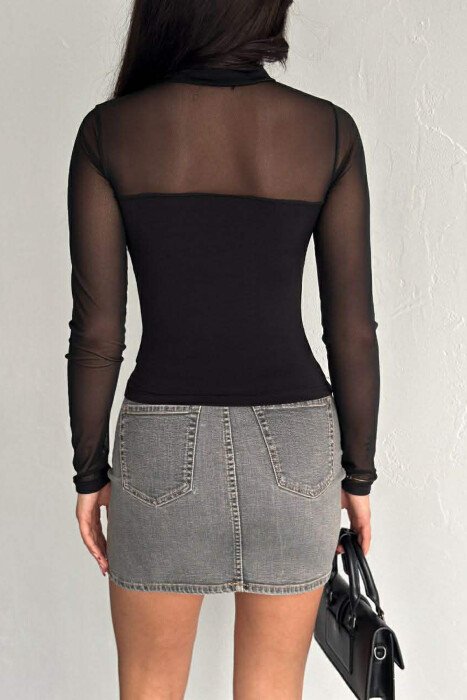 ONE COLOR TULLE DESIGN WOMAN SWEATSHIRT BLACK/ E ZEZE - 2