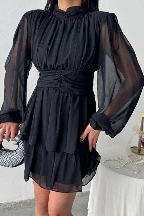 ONE COLOR TULLE DESIGN WOMEN DRESS BLACK/ E ZEZE - 2