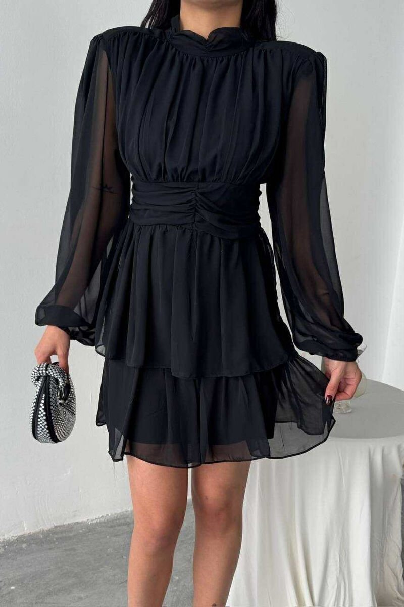 ONE COLOR TULLE DESIGN WOMEN DRESS BLACK/ E ZEZE - 4