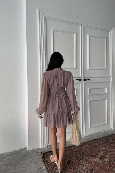 ONE COLOR TULLE DESIGN WOMEN DRESS DARK BEIGE/BEZHE ERRET - 4