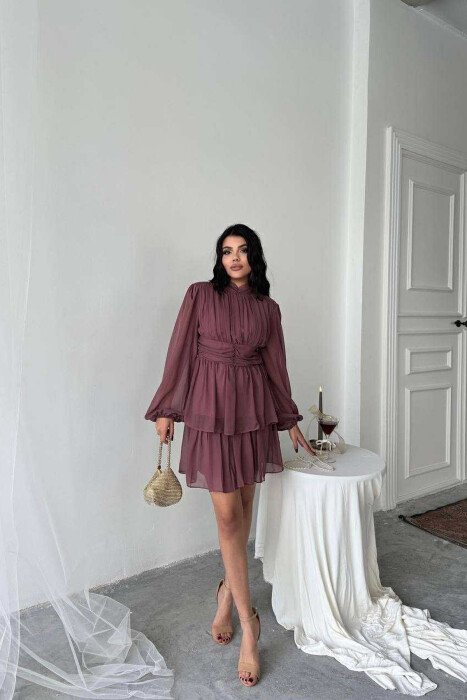 FUSTAN NJË NGJYRËSH ME DIZAJN TYLI PËR FEMRA NË NGJYRË UTHULL - KLAUDIO FASHION