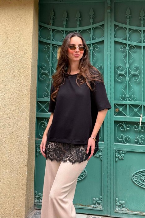 ONE COLOR TULLE DETAIL WOMAN T-SHIRT BLACK/ E ZEZE - 5