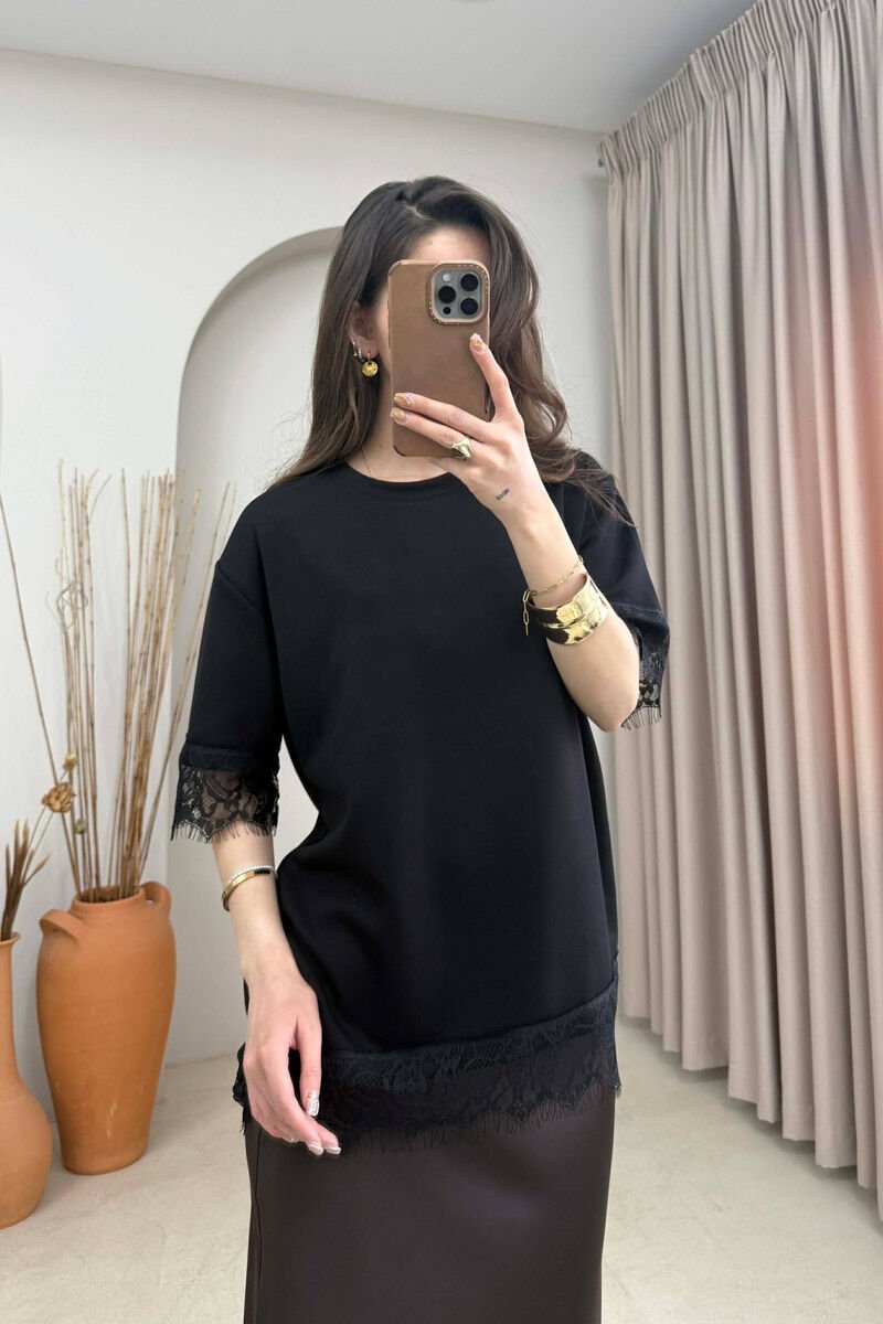 ONE COLOR TULLE DETAIL WOMAN T- SHIRT BLACK/ E ZEZE - 1