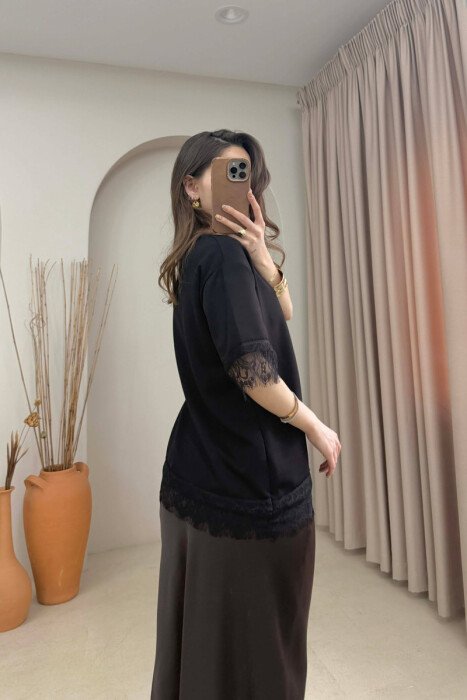 ONE COLOR TULLE DETAIL WOMAN T- SHIRT BLACK/ E ZEZE - 2