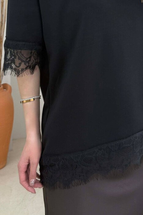 ONE COLOR TULLE DETAIL WOMAN T- SHIRT BLACK/ E ZEZE - 3