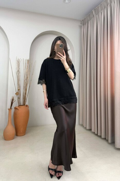 ONE COLOR TULLE DETAIL WOMAN T- SHIRT BLACK/ E ZEZE - 4