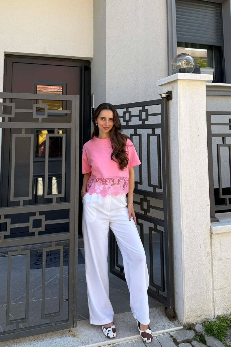 ONE COLOR TULLE DETAIL WOMAN T-SHIRT PINK/ROZE - 4
