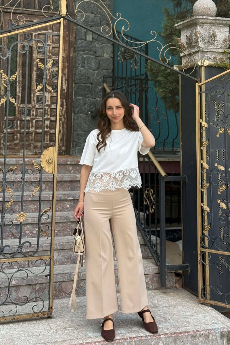 ONE COLOR TULLE DETAIL WOMAN T-SHIRT WHITE-E BARDHE - 4