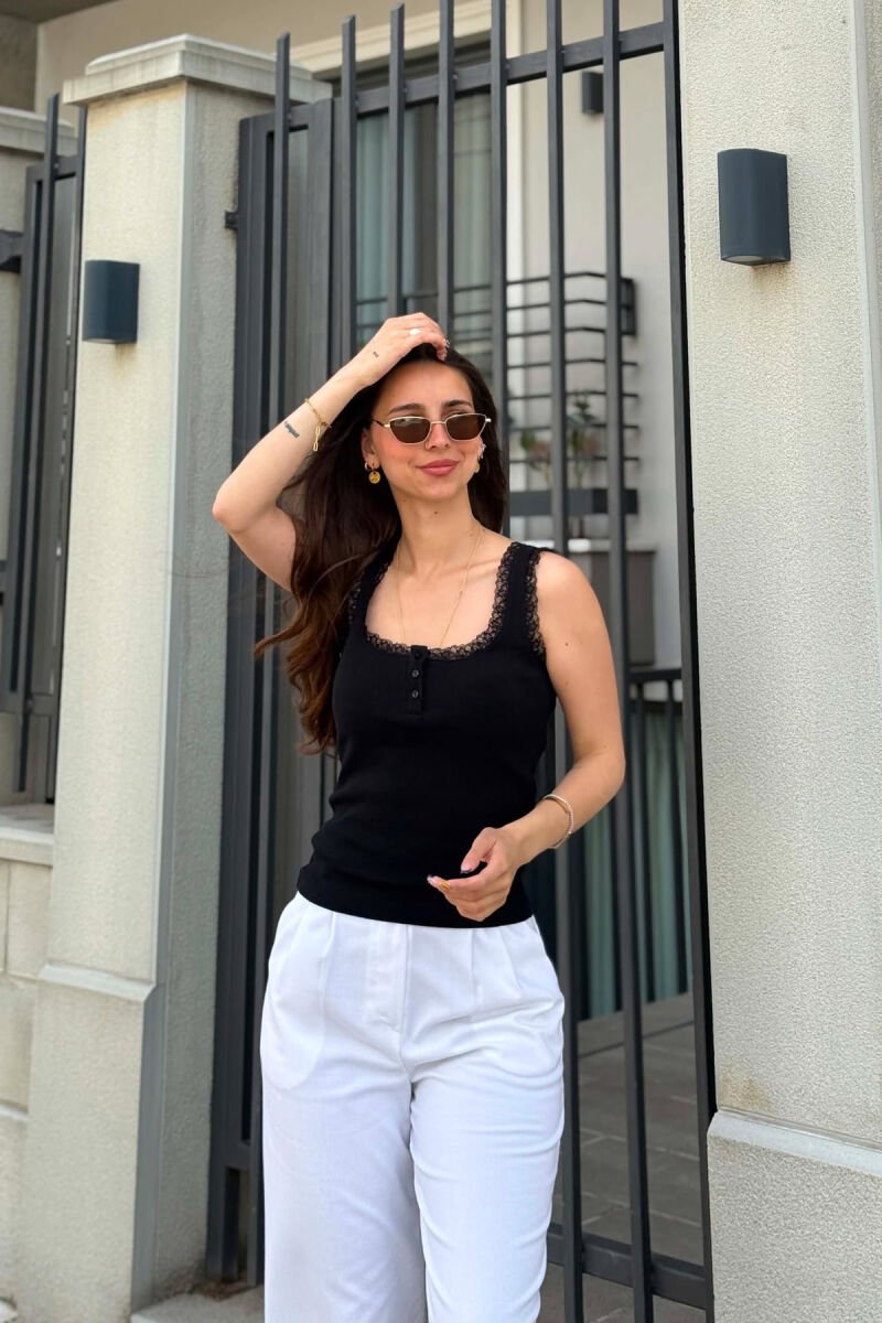 ONE COLOR TULLE DETAILS WOMAN TANK TOP BLACK/ E ZEZE - 1