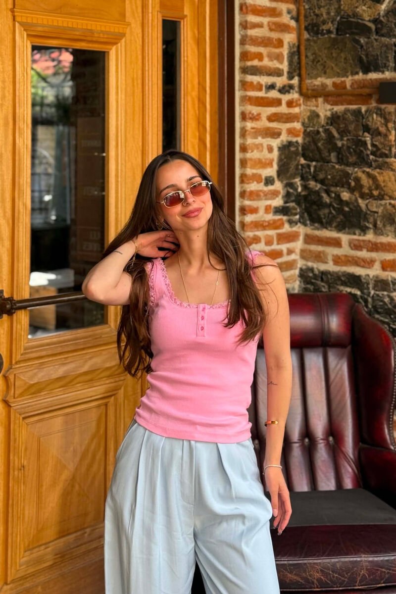 ONE COLOR TULLE DETAILS WOMAN TANK TOP PINK/ROZE - 1