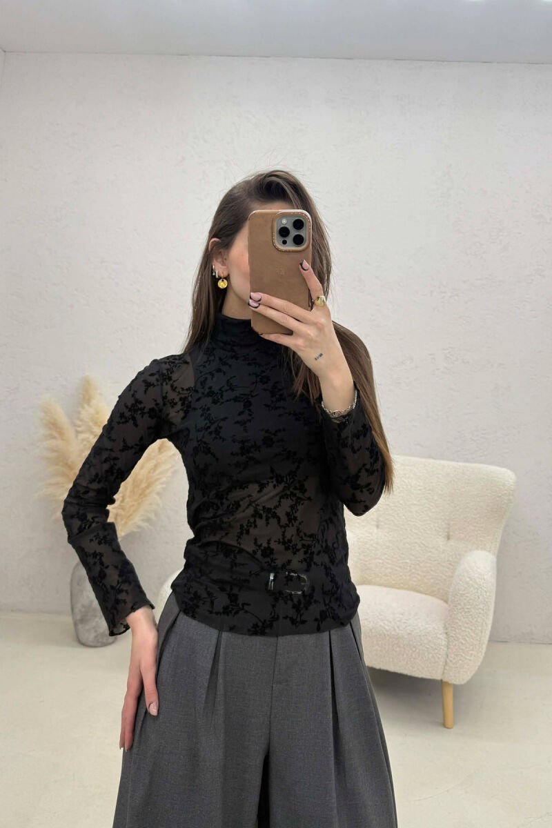 ONE COLOR TULLE HIGH NECK WOMAN SWATSHIRT BLACK/ E ZEZE - 2